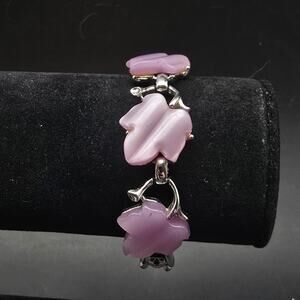 Pink Thermoset Leaf Bracelet Silver Tone Signed STAR Vintage Jewelry